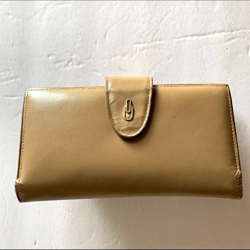 Di Lido Wallet Cream Tan Cowhide Clutch Checkbook Credit Card Holder